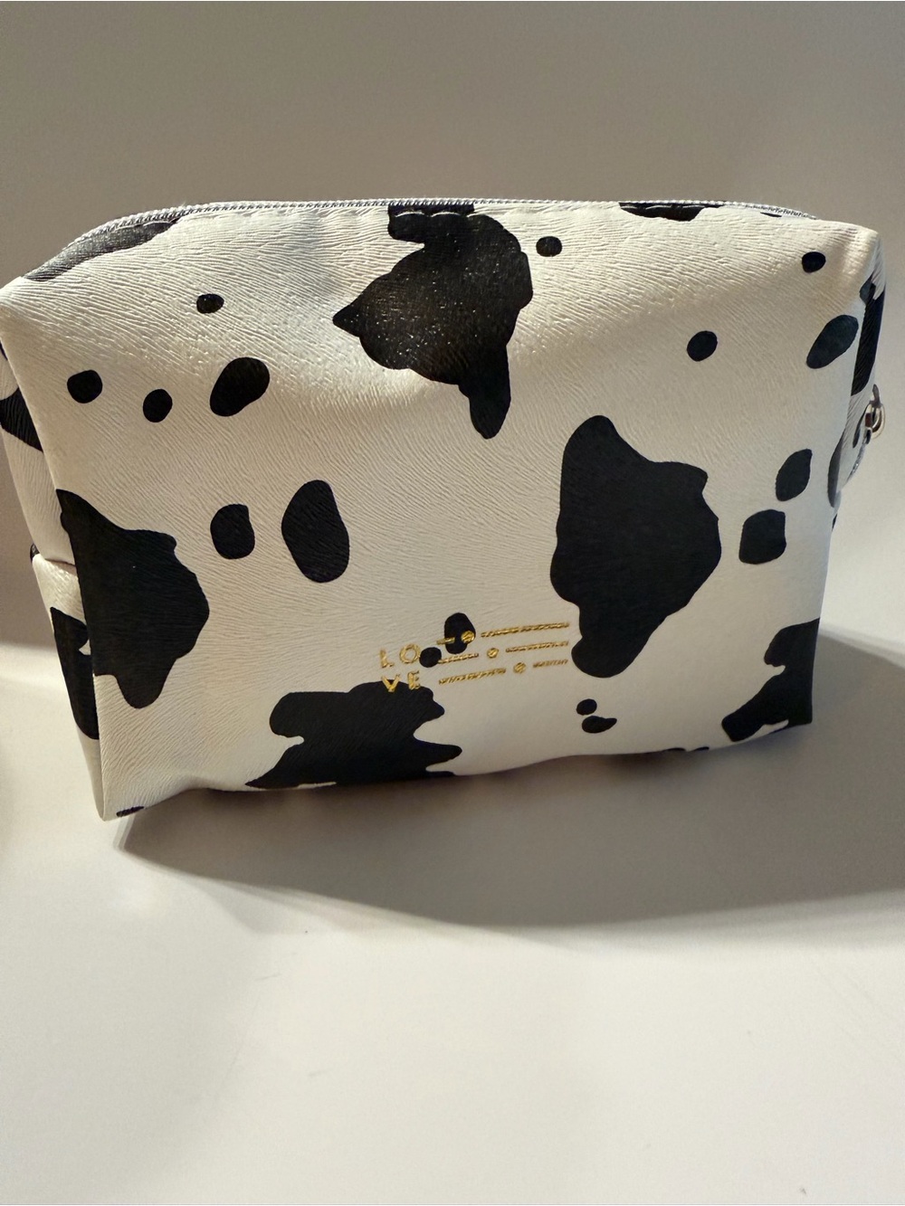 Love Black/Whit cow Print Cosmetic Bag approx 5x7 & small keychain wallet w/ID